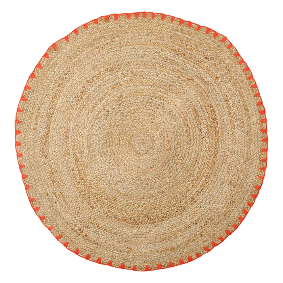 Tapis rond en jute et coton naturel et orange d100cm - Seguia