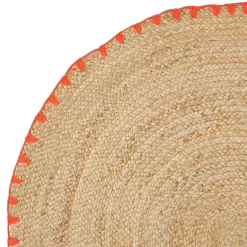 Tapis rond en jute et coton naturel et orange d100cm - Seguia