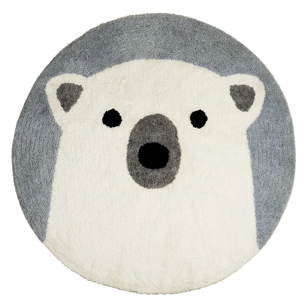 Tapis rond ours tufté en coton banc et bleu d120cm - Banquise