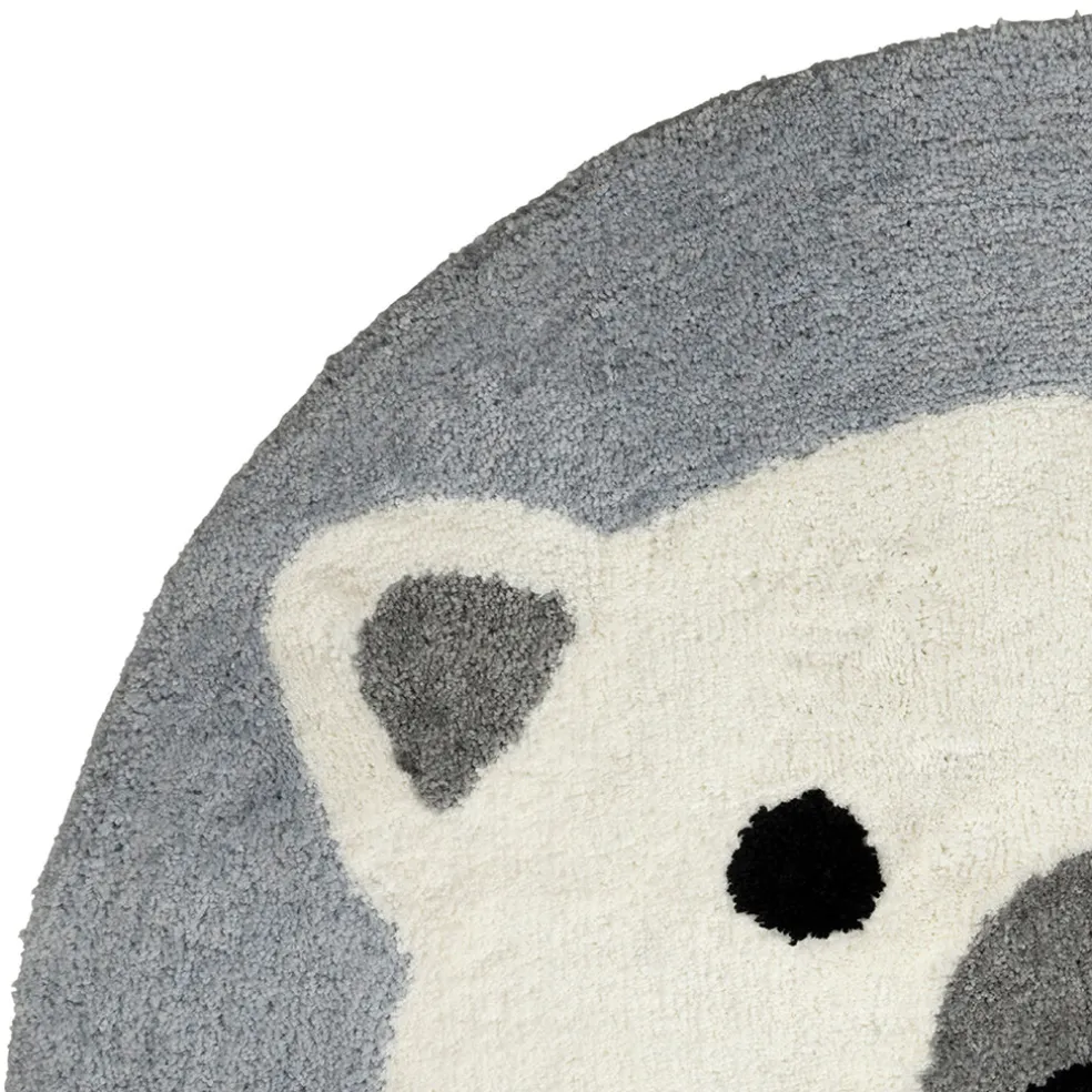 Tapis rond ours tufté en coton banc et bleu d120cm - Banquise
