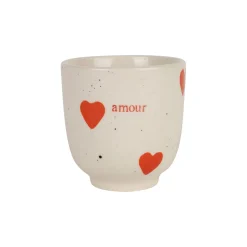 Tasse à café amour en grès blanc et rouge 15cl