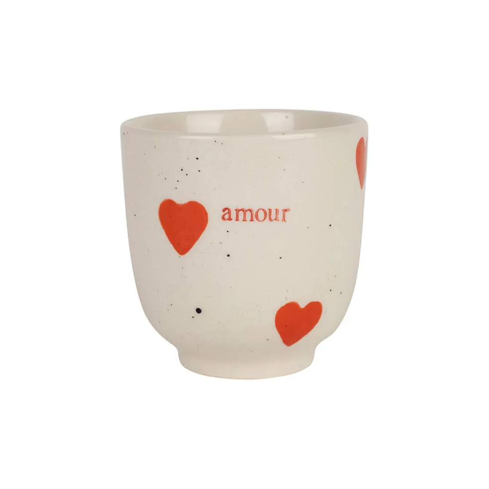 Tasse à café amour en grès blanc et rouge 15cl
