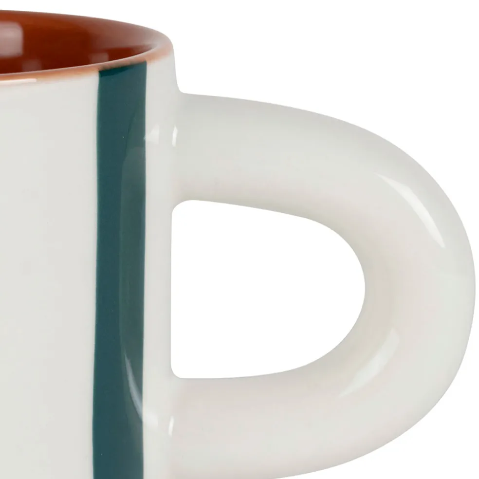 Tasse à café en grès rayée émeraude et blanc 17cl - Alaria