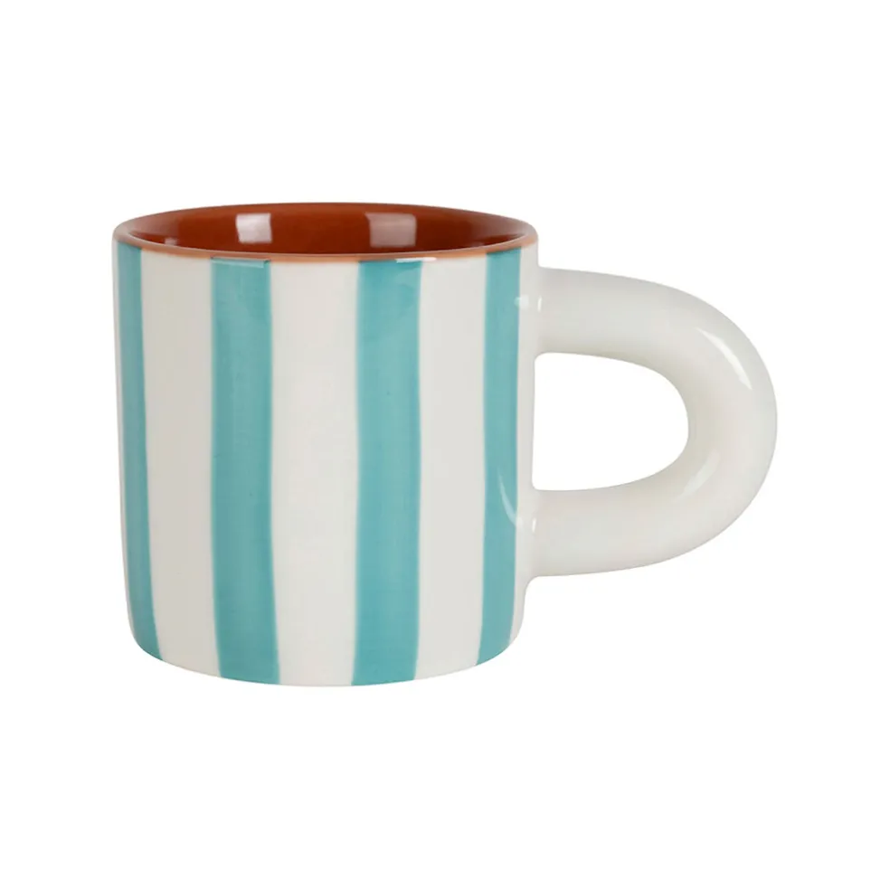Tasse à café en grès rayée turquoise et blanc 17cl - Alaria
