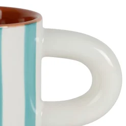 Tasse à café en grès rayée turquoise et blanc 17cl - Alaria