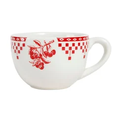 Tasse à thé et sous-tasse en faïence damier rouge - campagne