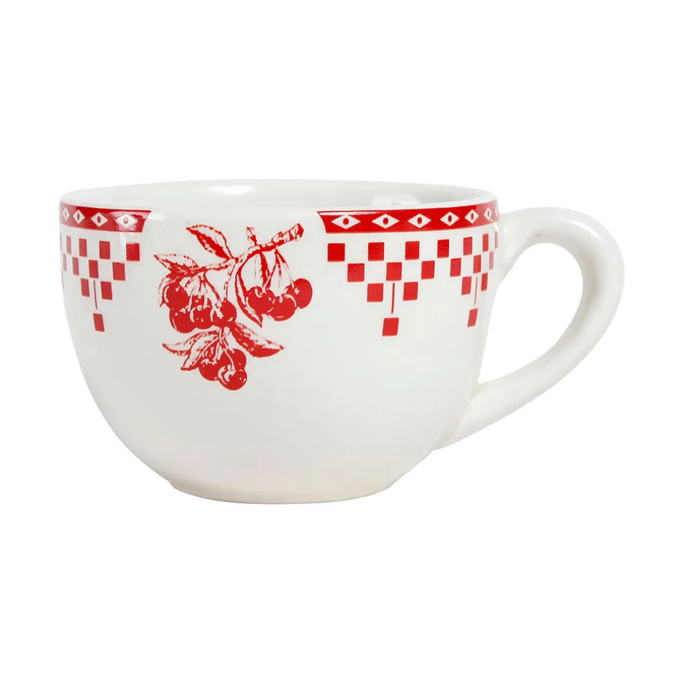 Tasse à thé et sous-tasse en faïence damier rouge - campagne