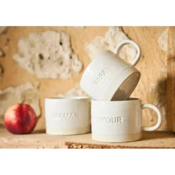 Tasse à thé papa en grès écru moucheté 30cl