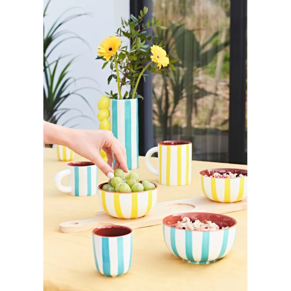 Tasse en grès rayée turquoise et blanc 10cl - Alaria
