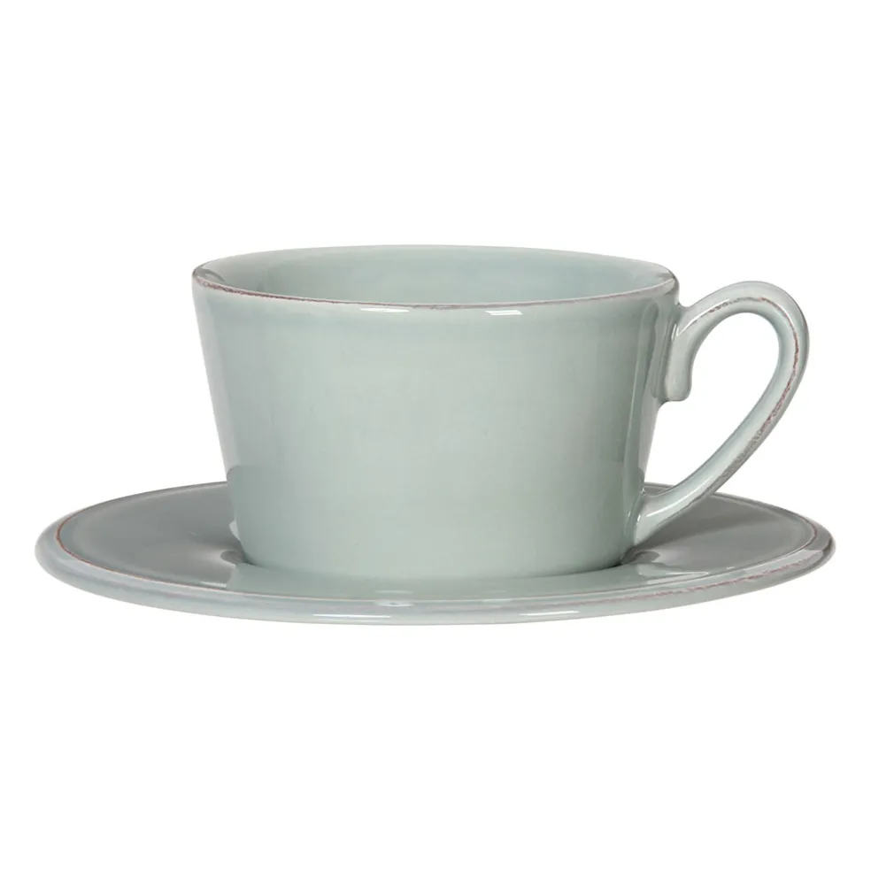 Tasse et sous-tasse en faïence vert d'eau - constance