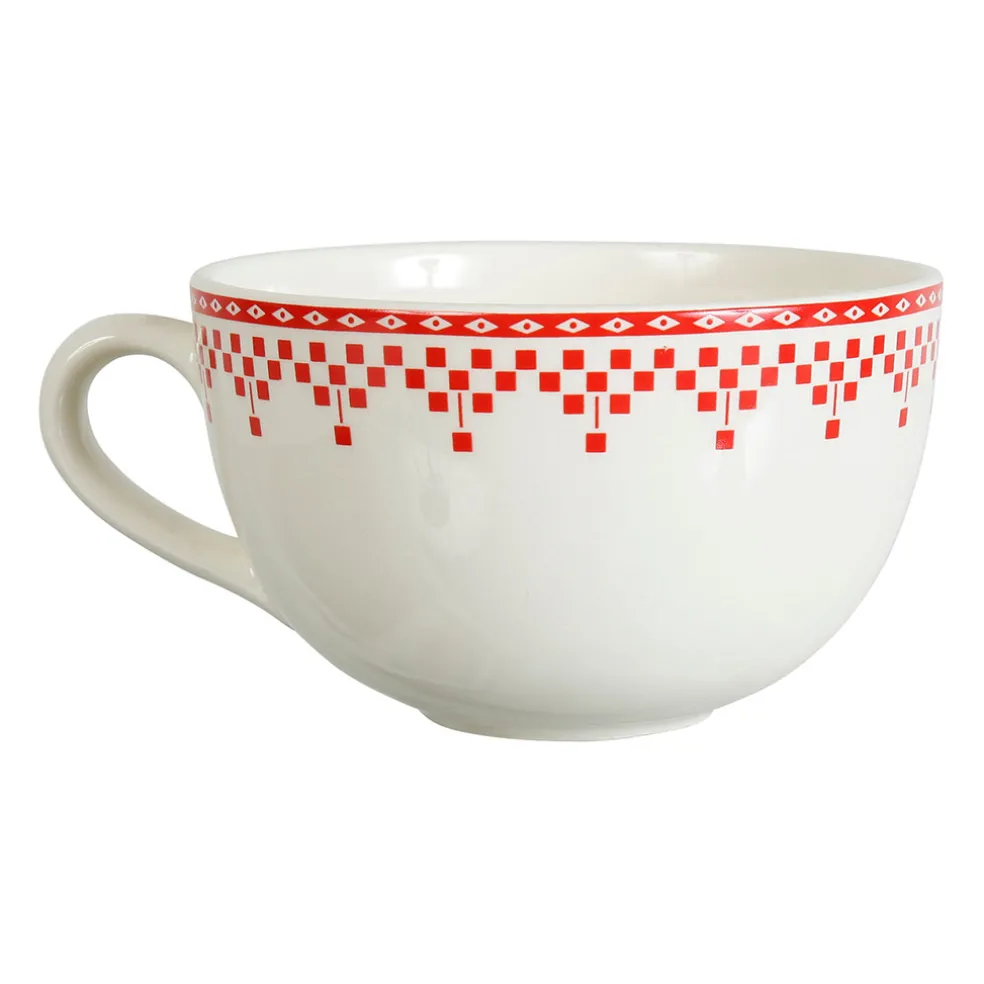 Tasse et sous-tasse en faïence damier rouge - campagne