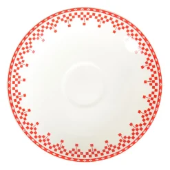 Tasse et sous-tasse en faïence damier rouge - campagne