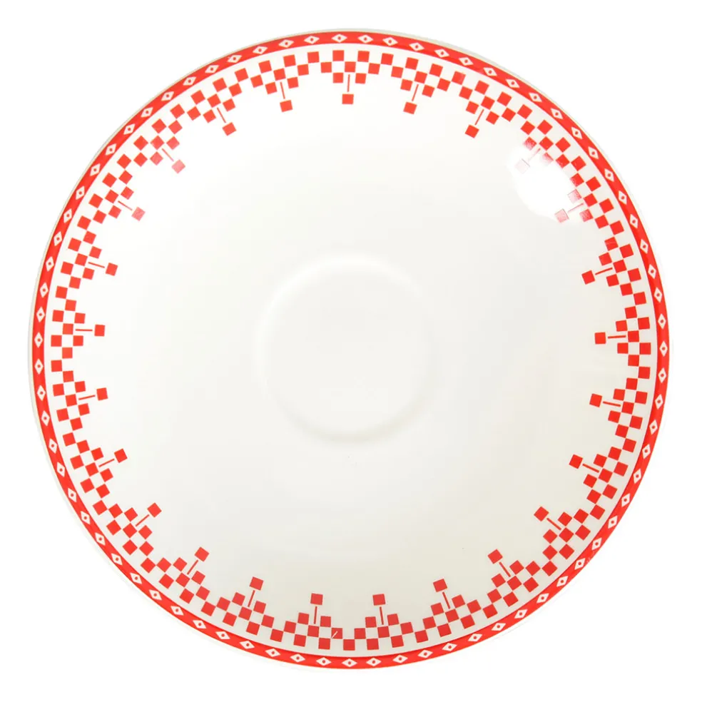 Tasse et sous-tasse en faïence damier rouge - campagne