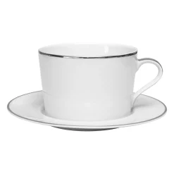 Tasse et sous-tasse en porcelaine blanc et platine - ginger