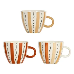 Tasses à déjeuner x3 rayés terracotta 60cl en grès - madeira
