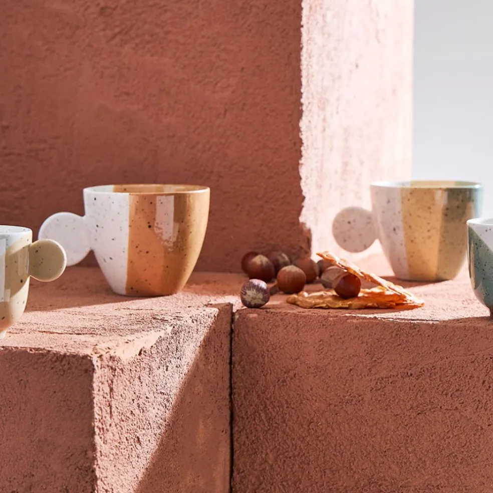 Tasses à thé x2 en grès sauge et nude moucheté 30cl - Aurore