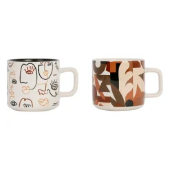 Tasses à thé x2 visage beige et brun 37.5cl en grès - terre brulée