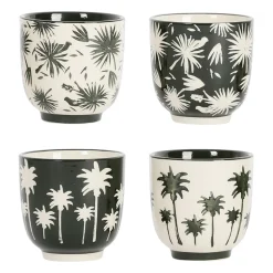 Tasses x4 palmier vert foncé 17.5cl en grès - palmea
