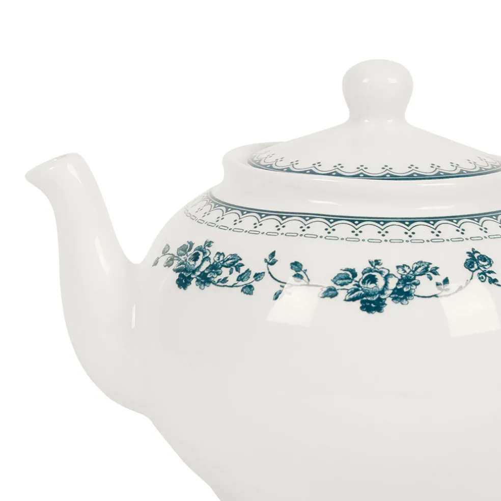 Theiere anglaise en faïence blanc et bleu ancien - Faustine