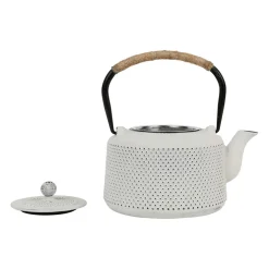 Theiere en fonte émaillé point blanc avec filtre