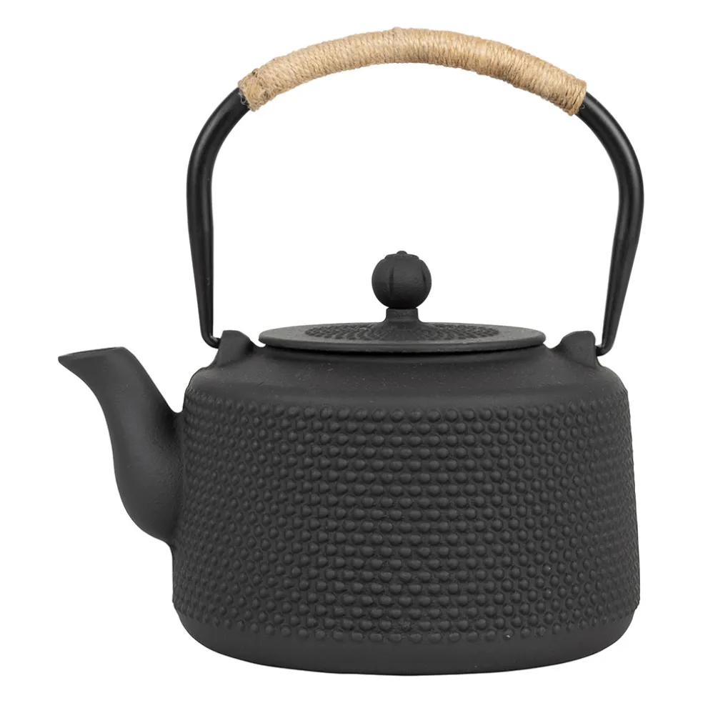 Theiere en fonte noir avec anse corde - point