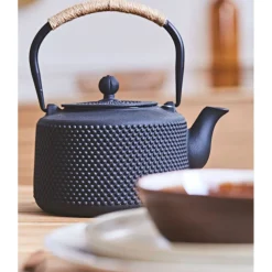 Theiere en fonte noir avec anse corde - point