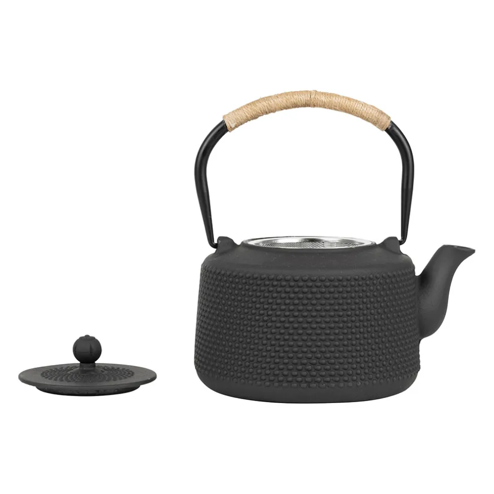 Theiere en fonte noir avec anse corde - point