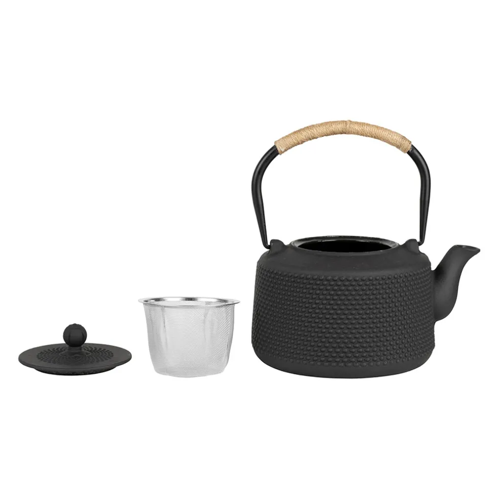 Theiere en fonte noir avec anse corde - point