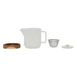 Théière avec filtre blanc moucheté 1.15l en grès et dessous en bois - nordika