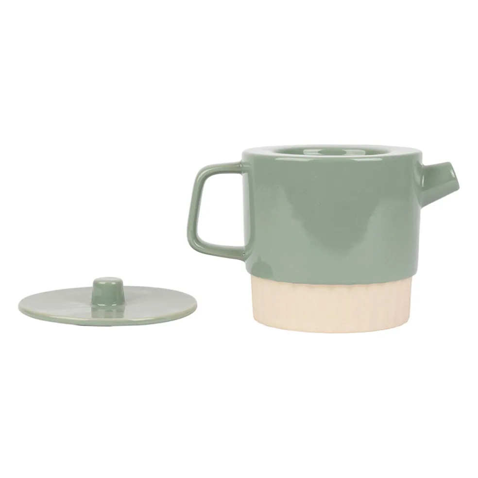 Théière avec filtre en grès sauge 90cl - cannelé