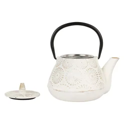 Théière en fonte blanc et dorée - lotus