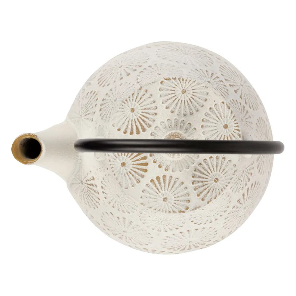 Théière en fonte blanc et dorée - lotus