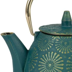 Théière en fonte émeraude et dorée - lotus