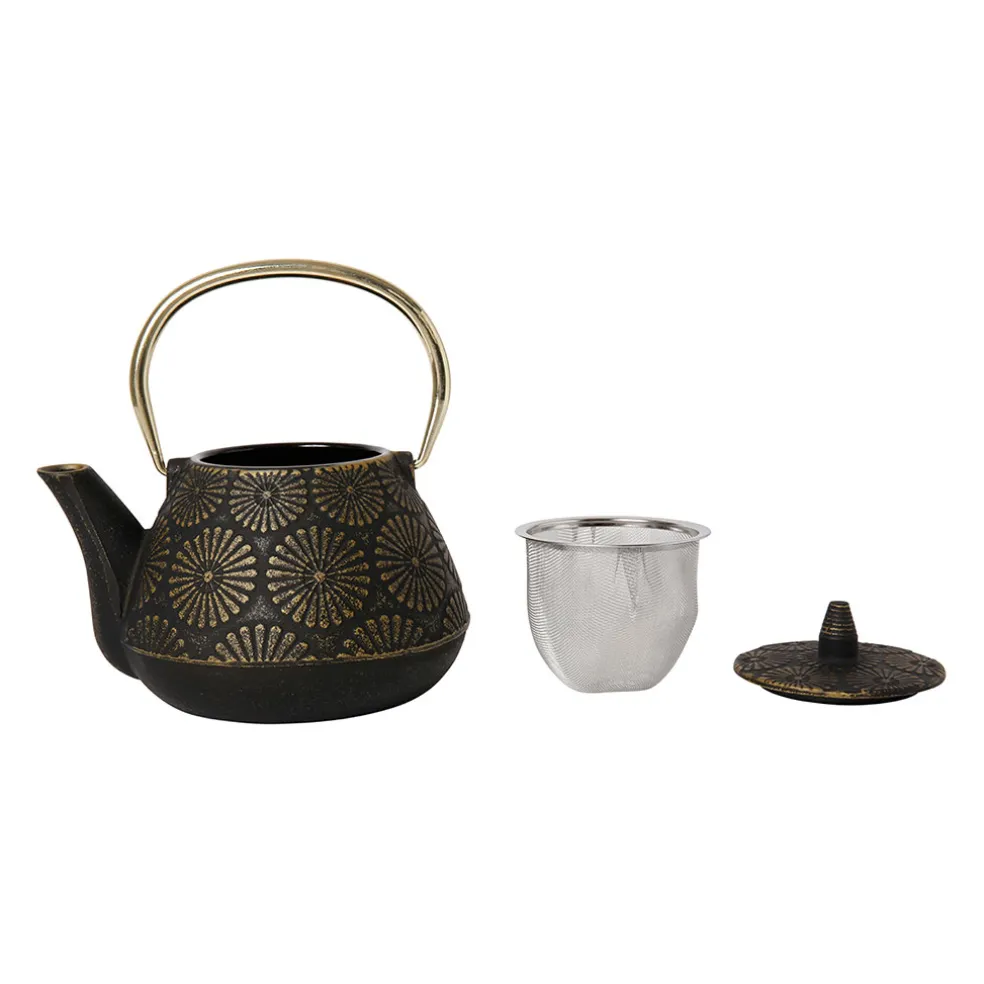 Théière en fonte noir et doré - Lotus