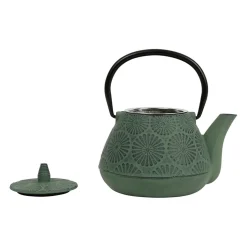 Théière en fonte verte et noir - lotus