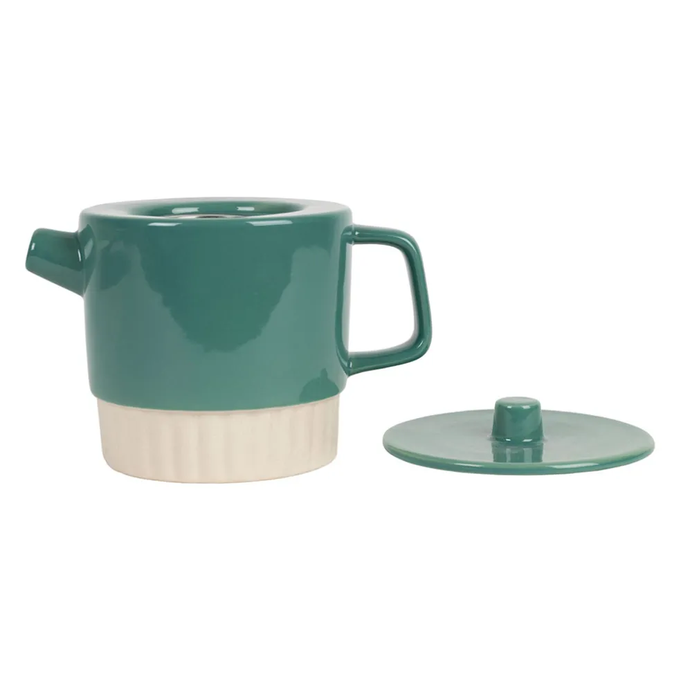 Théière en grès et inox émeraude 90cl - Cannelé