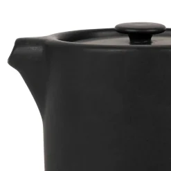 Théière en grès noir mat et bois avec filtre - nordika