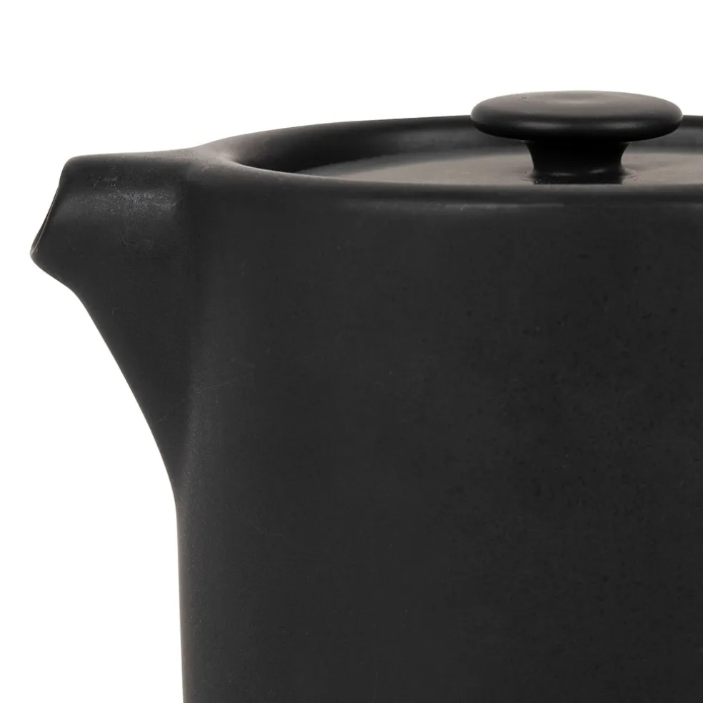 Théière en grès noir mat et bois avec filtre - nordika