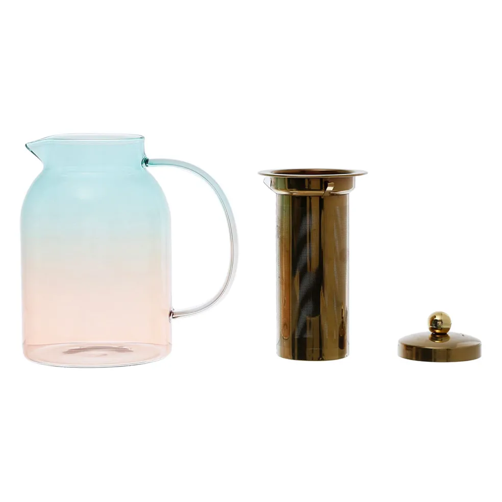 Théière en verre borosilicate émeraude et corail 1.5l - Funny