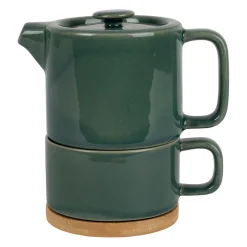 Théière égoïste en grès et acacia émeraude 45cl - Nordika