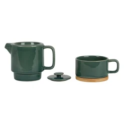 Théière égoïste en grès et acacia émeraude 45cl - Nordika