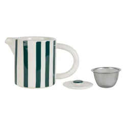 Théière rayée en grès émeraude et blanc avec filtre 1l - Alaria