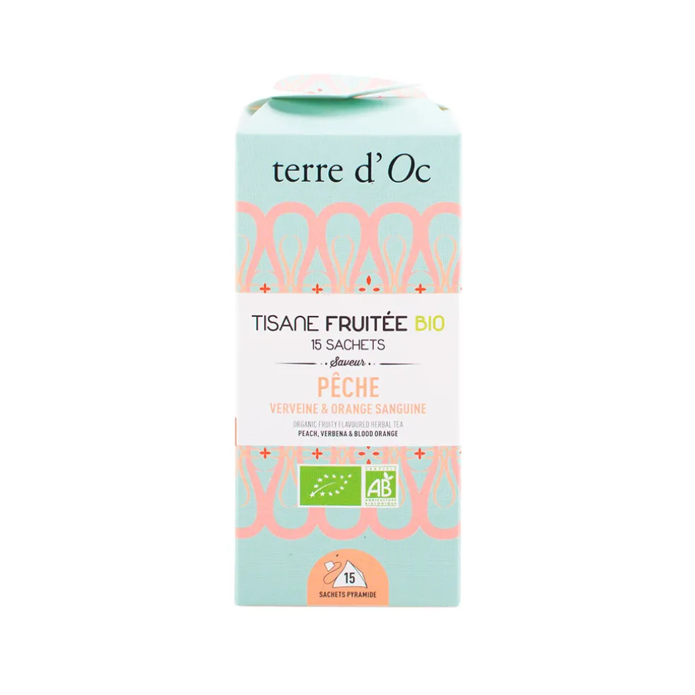 Tisane 15 sachets fruitée bio saveur pêche verveine et orange sanguine