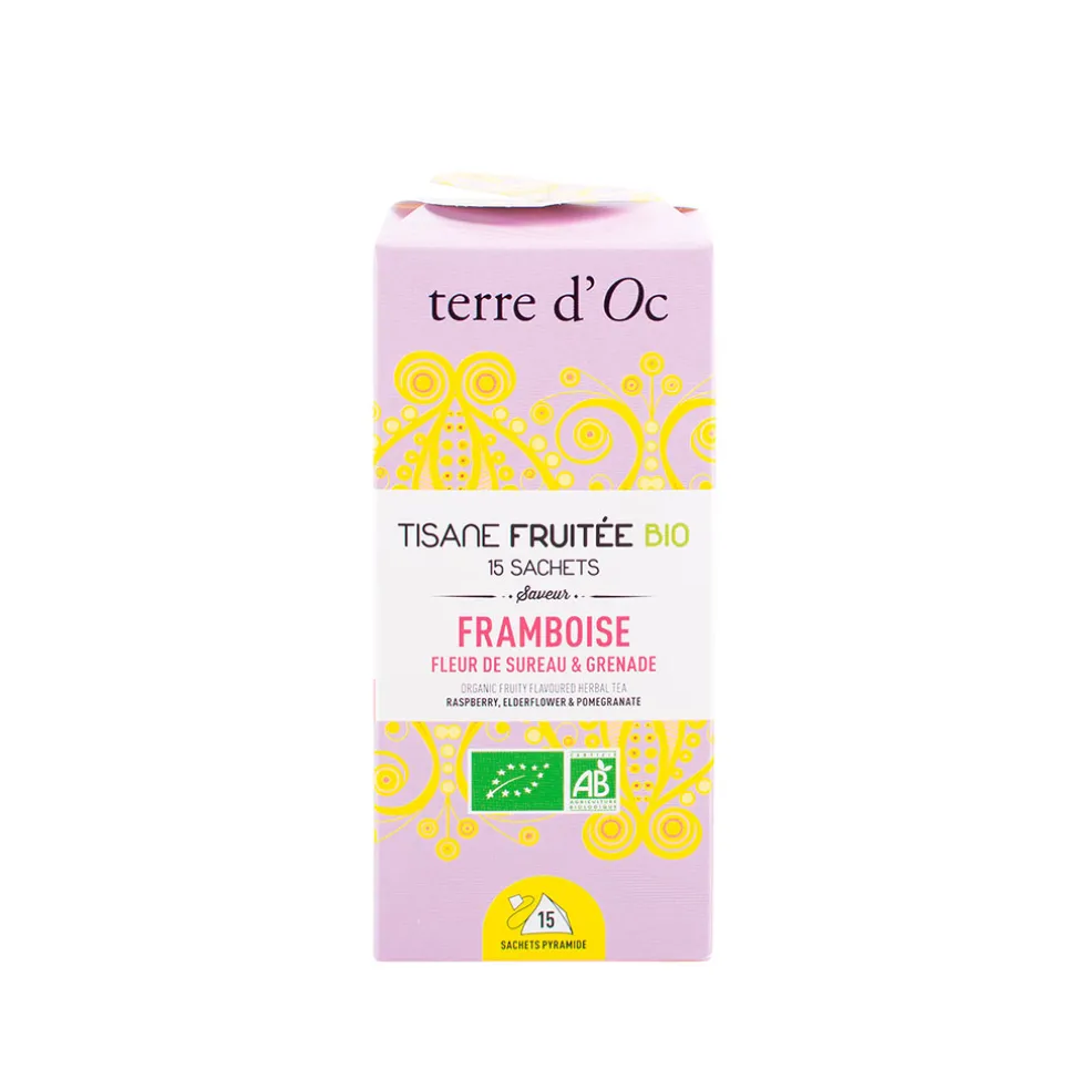 Tisane 15 sachets fruitée bio saveur framboise fleur de sureau et grenade