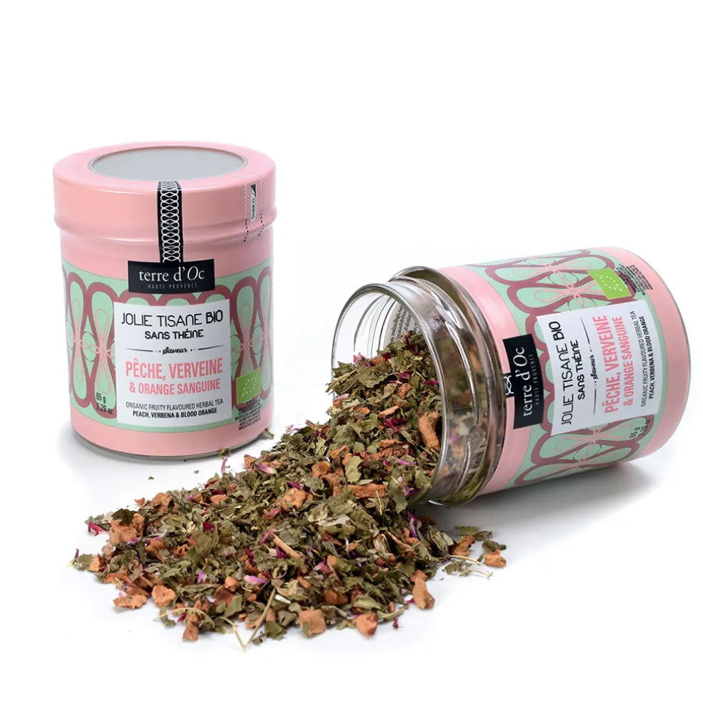 Tisane peche verveine orange sanguine- pot en métal - 70g ab