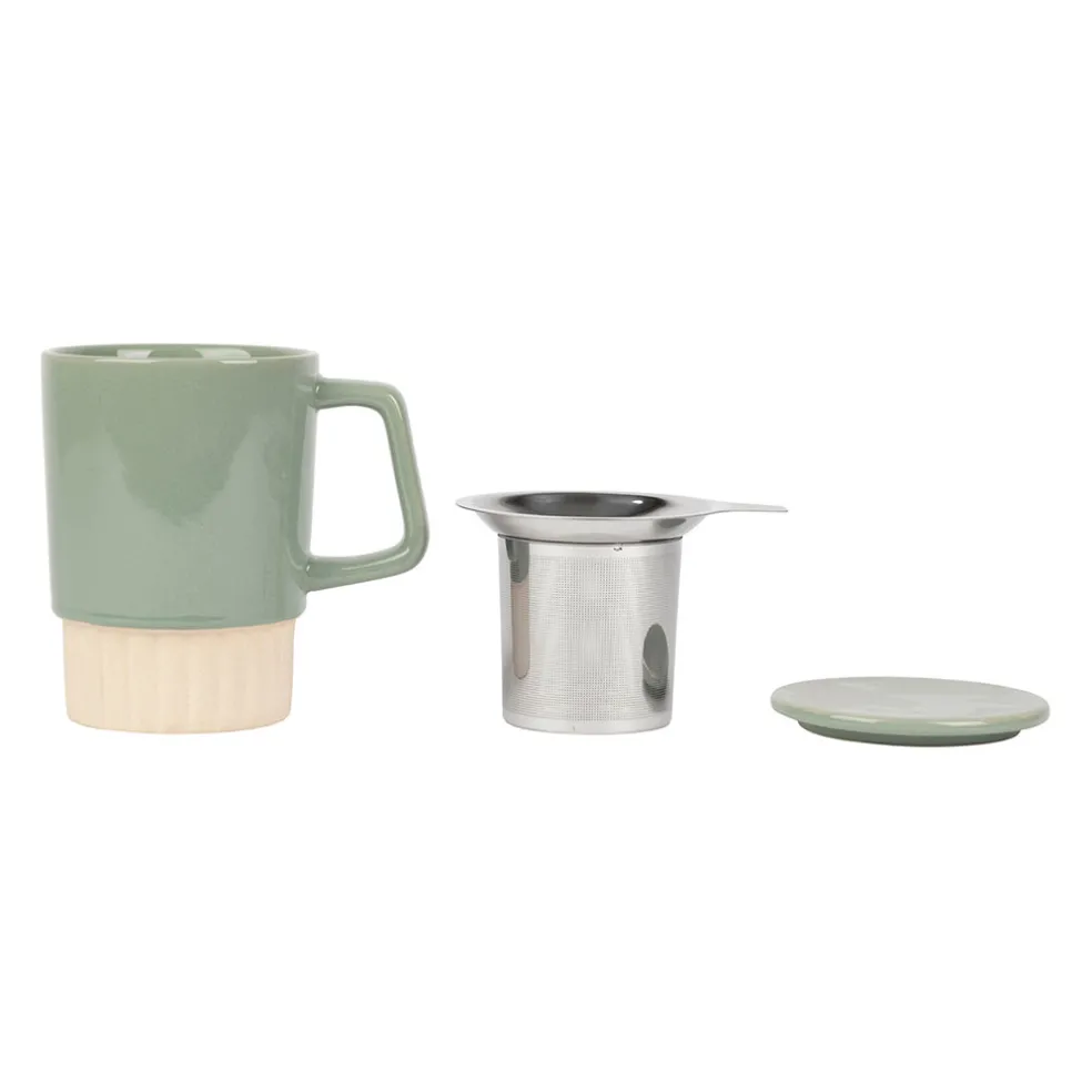 Tisanière avec filtre en grès sauge 40cl - cannelé