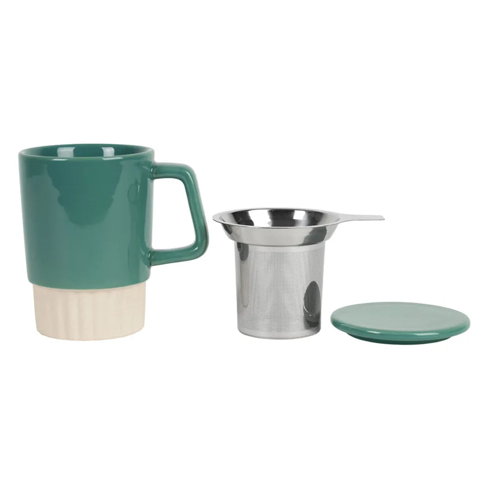 Tisanière en grès et inox émeraude 40cl - Cannelé