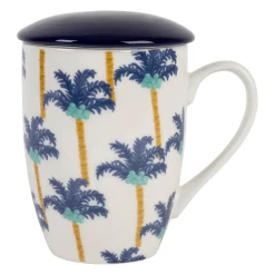Tisanière en porcelaine palmier blanc et indigo avec filtre inox 37.5cl - Mocoa