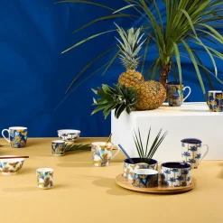 Tisanière en porcelaine palmier blanc et indigo avec filtre inox 37.5cl - Mocoa