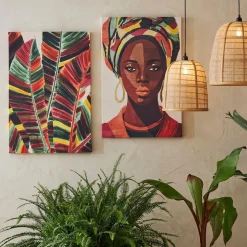 Toile feuilles en tissu multicolore 60x90cm - Seguia